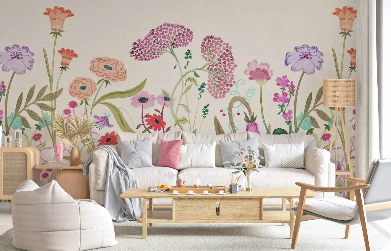 flower wall mural with fresh atmosphere